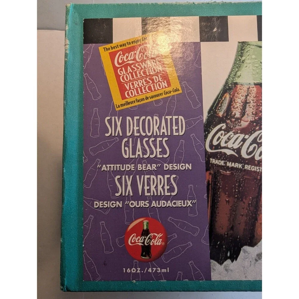 Coca Cola Glasses Seals & Cubs Original Box Indiana Glass VTG 1997 USA SET/6
